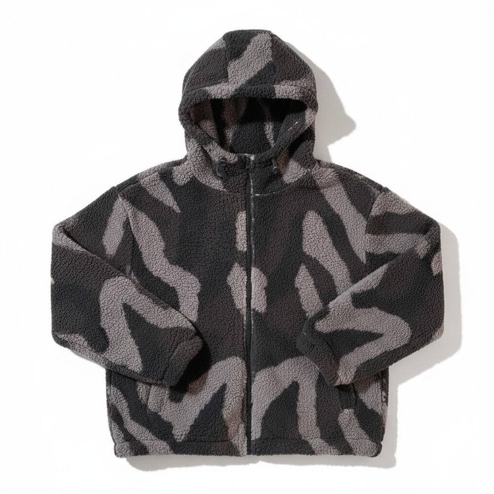 ZELLA Womens Cloud Soft Oversized Full Zip Hooded Teddy Coat Jacket Gray XS Boho